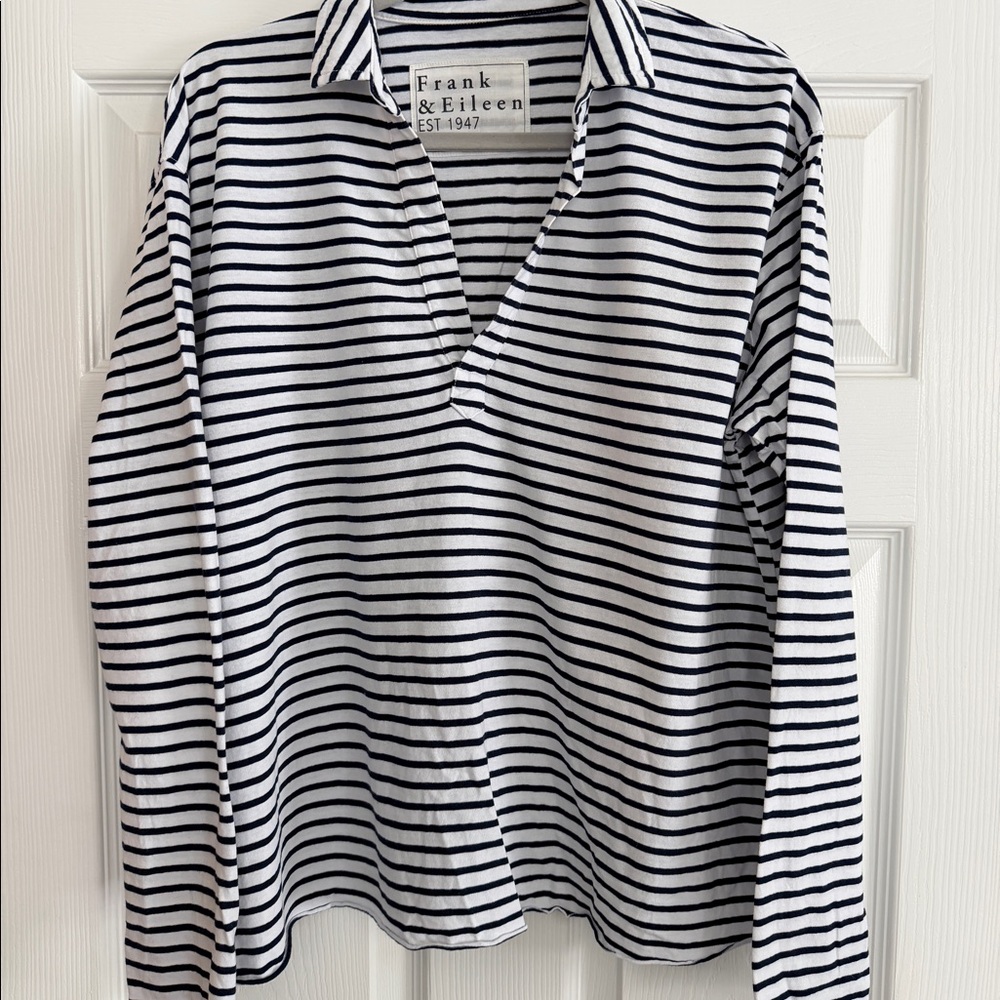 Frank & Eileen Tee Lab Navy Stripe Popover Top Size L